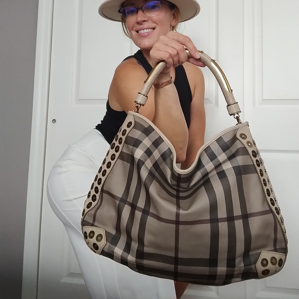 Plaid Designer Handbag - Beige and Brown